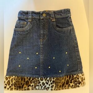The Children’s Place Girl’s Denim Skirt, Faux Cheetah Fur, Size 6.
